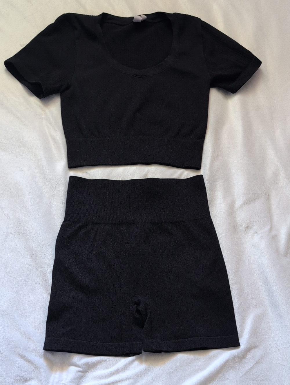 otos Black Ribbed Crop Top and High-Waist Shorts Set